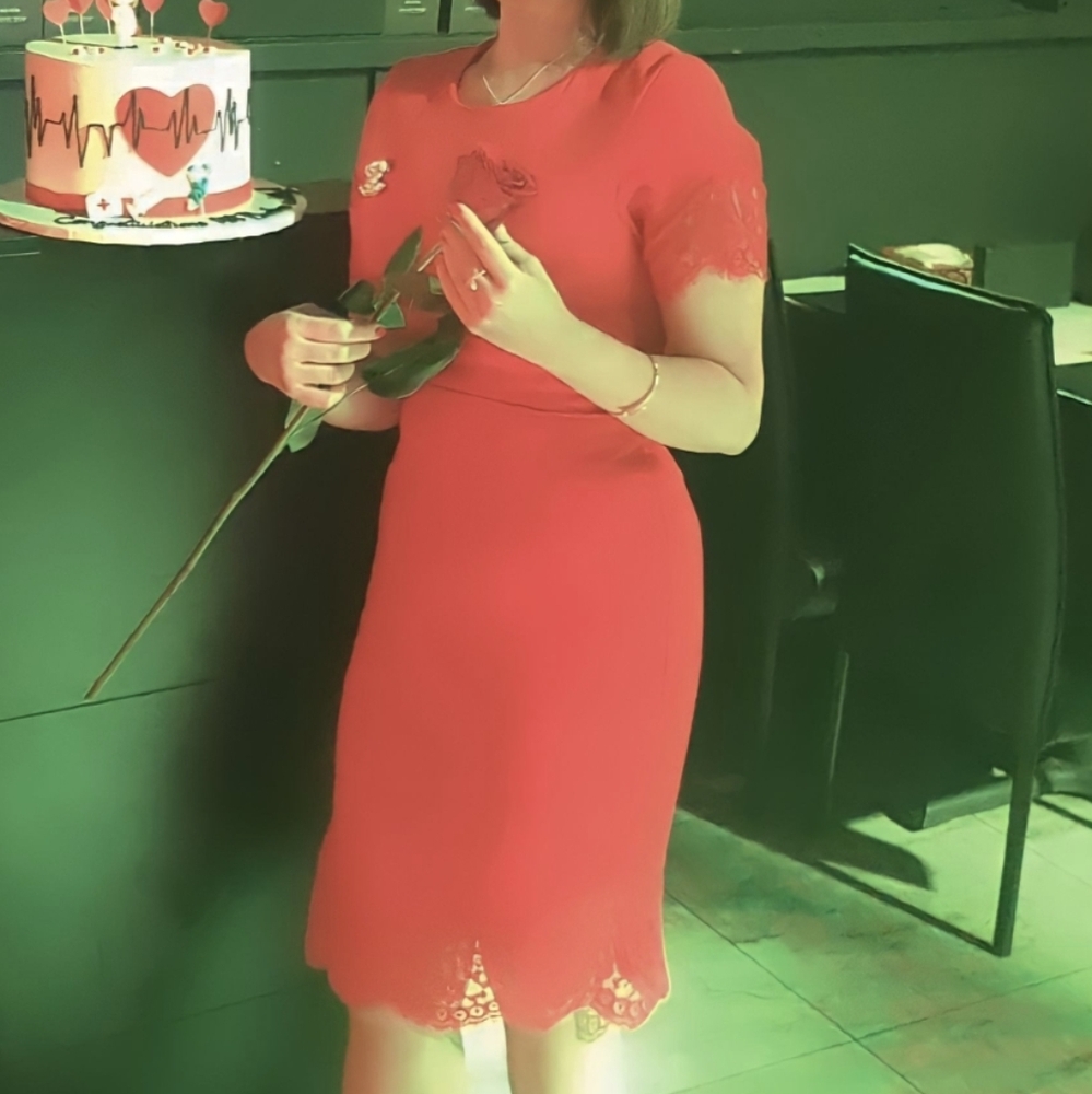 H&M Red Sheath Lace dress S 6 Cocktail Party - Picture 7 of 8